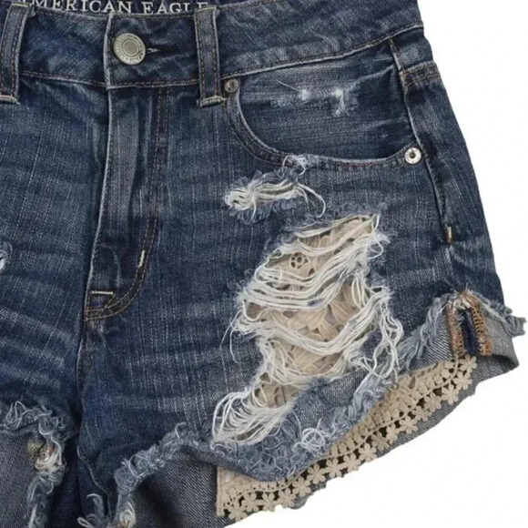 American Eagle Festival High Rise Jean  Shorts Embroidery Distressed Size 2 - Picture 4 of 13